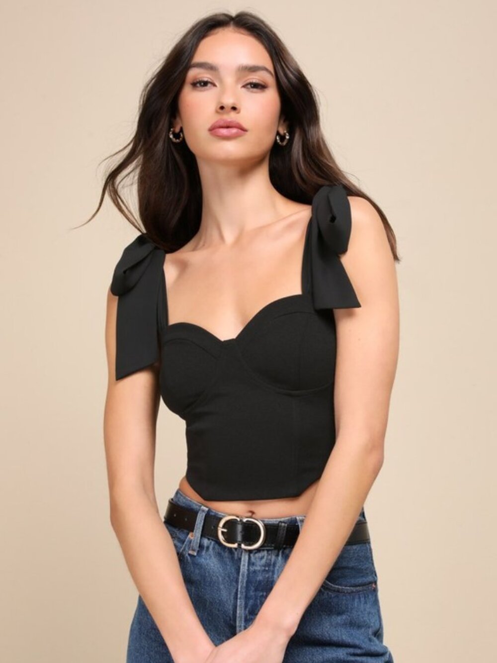 Lulus Amorous Style Black Bustier Tie-strap Crop Top - Size XL